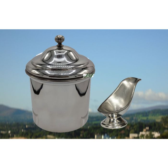 Tabaktopf und Pfeifenablage aus Zinn